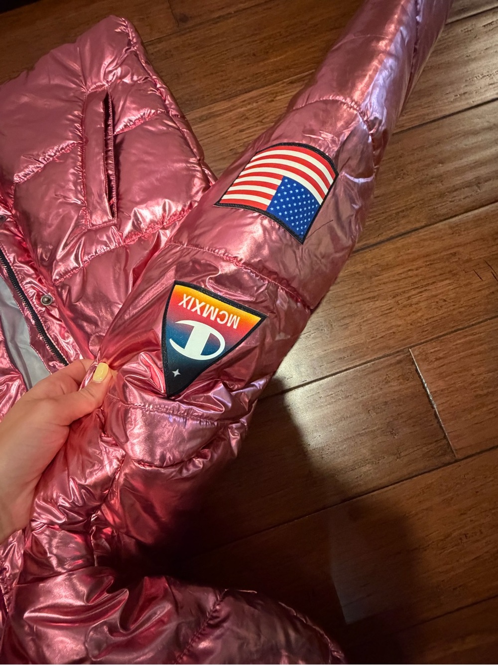 Champion x NASA Metallic Pink Puffer Jacket - Picture 7 of 9